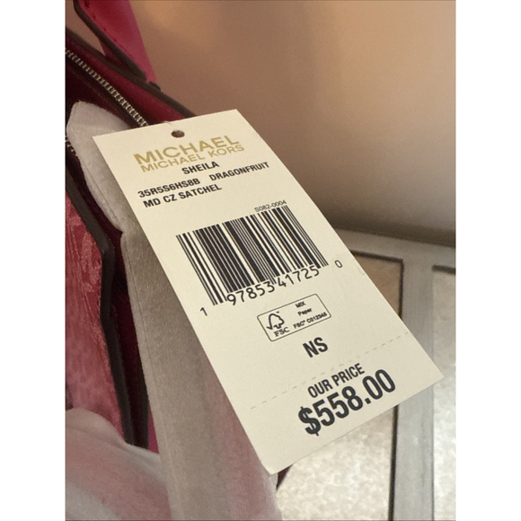 Michael Kors MK Sheila Medium Bag Purse Handbag Center Zip Satchel (Dragonfruit) - Picture 5 of 11